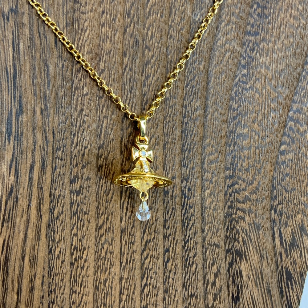 Vivienne Westwood Gold Orb Pendant Necklace with Crystal Drop